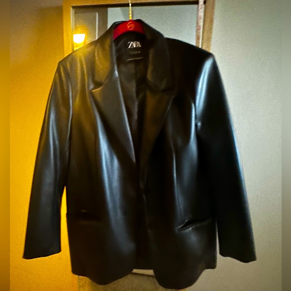 Black Zara faux leather blazer; Size L